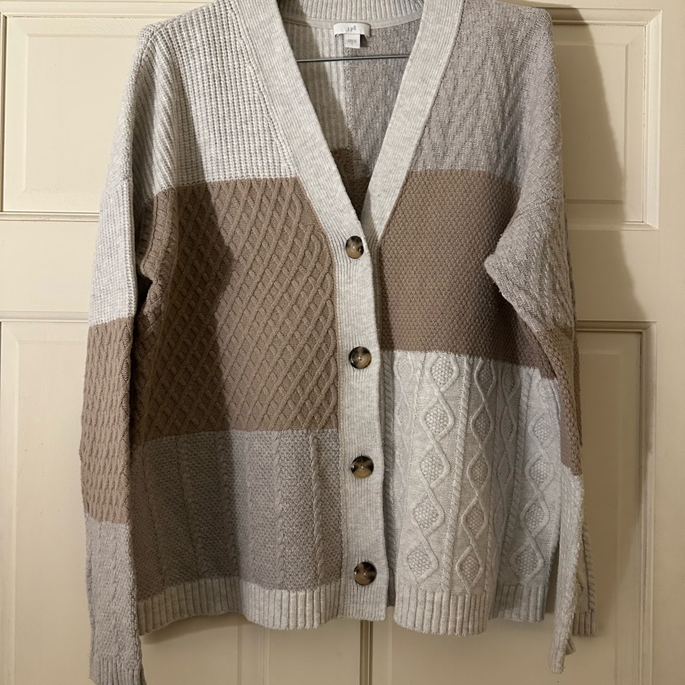 J. Jill Neutral Patchwork Cardigan - image 1